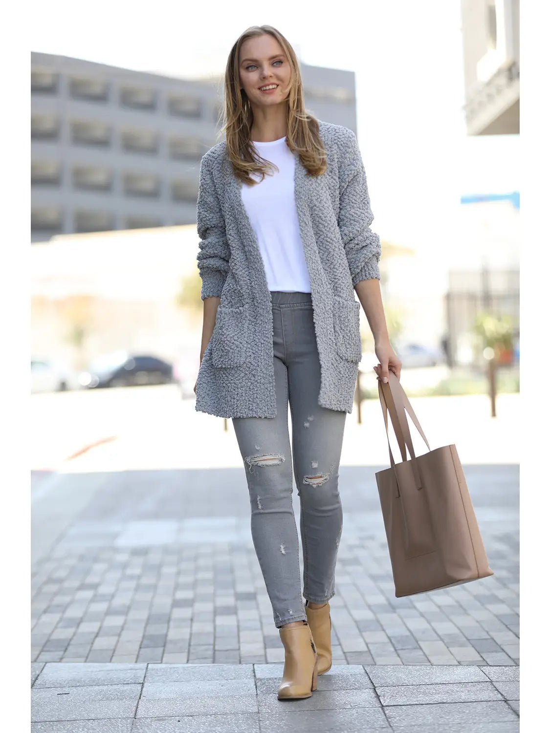 Popcorn Cardigan, Lt Grey