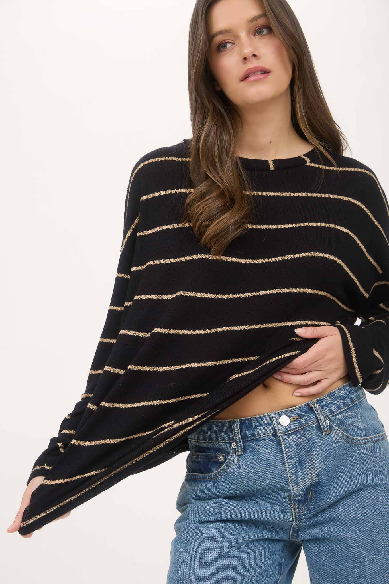 Blu Pepper - STRIPE LONG SLEEVE DROP SHOULDER KNIT TOP (PRE-ORDER)