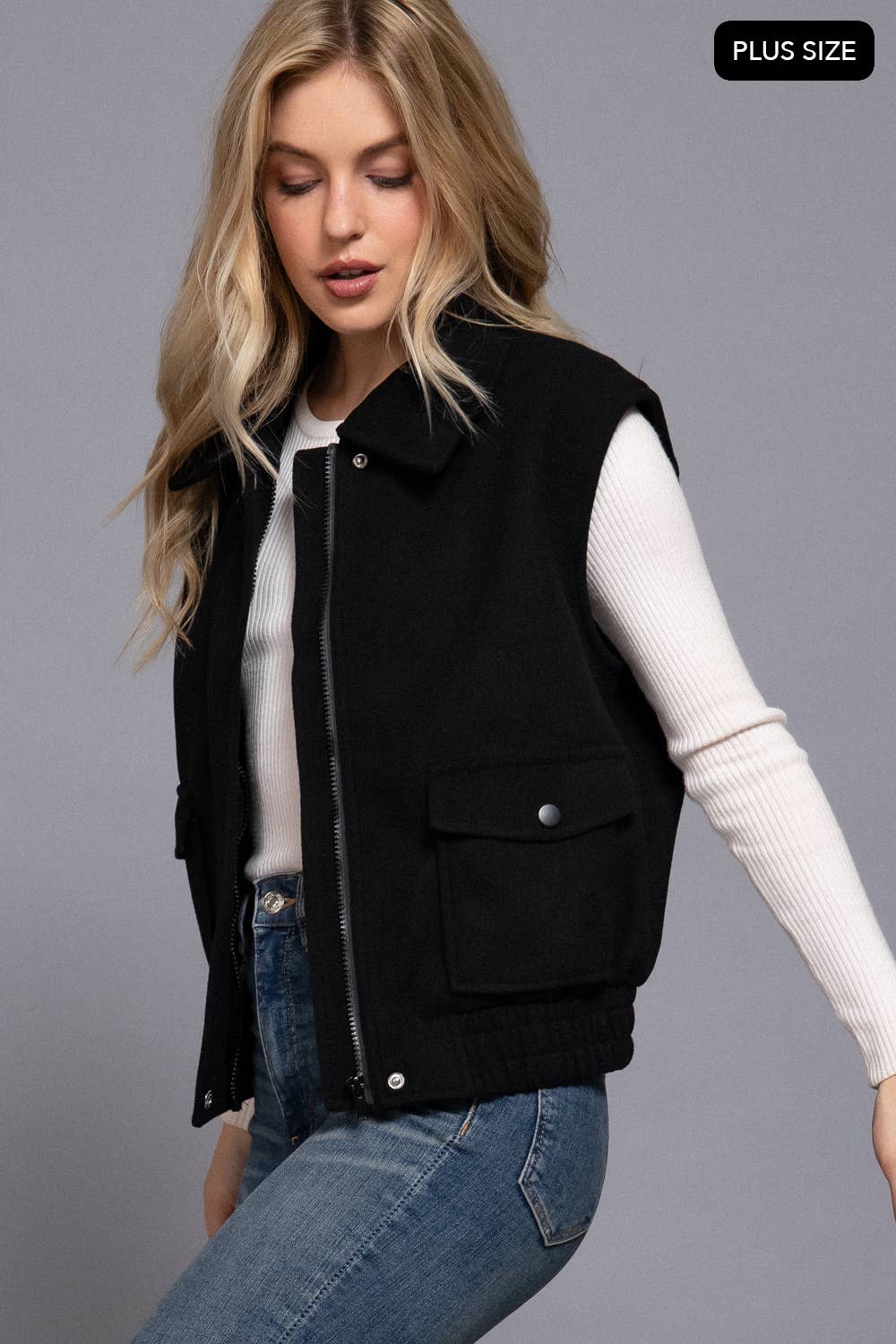 Active USA - Notched Collar Soft Felt Zip Up Vest