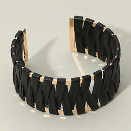 Faux Leather Wrapped Bracelet, Black