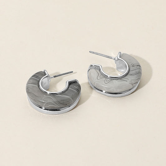 Marbled Tortoise Flat Hoop Earrings, Silver/Grey