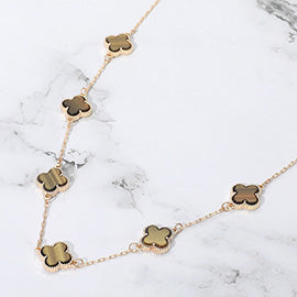 Clover Station Necklace, Brown