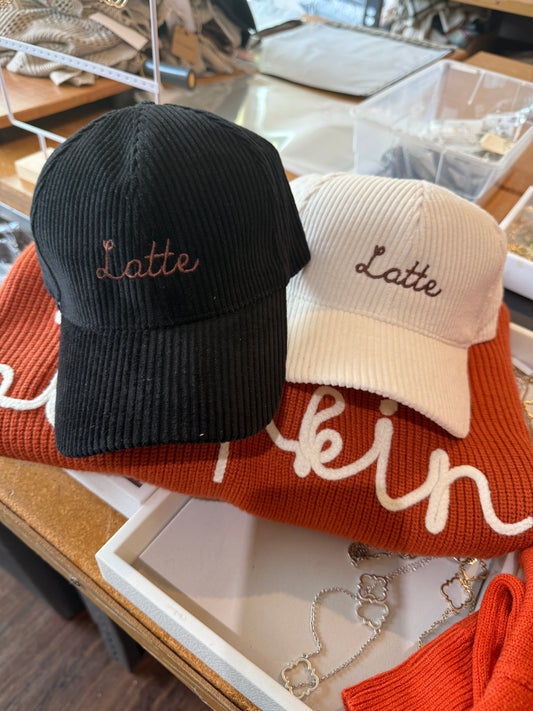 CC Cord Latte Baseball Cap, Black and Vanilla (SHIPS IN 1 WEEK)