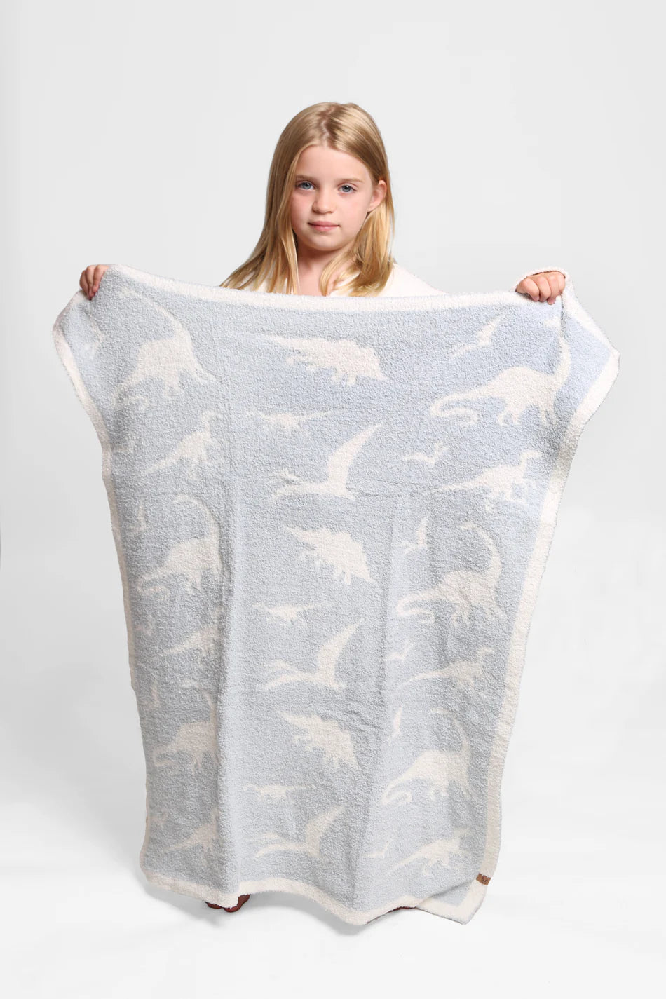 Comfy Luxe Children's Knit Blanket, Dinosaur Multiple Blue (SHIPS IN 1-2 WEEKS)