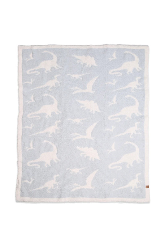 Comfy Luxe Children's Knit Blanket, Dinosaur Multiple Blue (SHIPS IN 1-2 WEEKS)