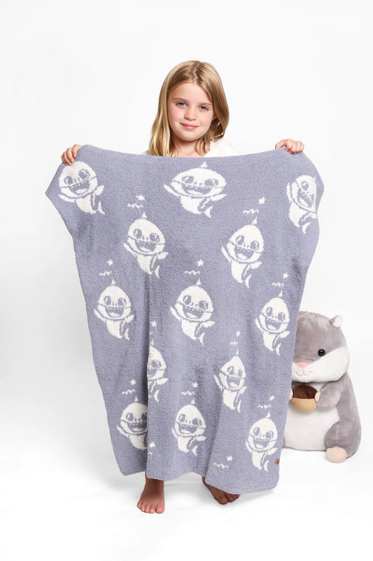 Comfy Luxe Children's Knit Blanket, Shark, Blue (SHIPS IN 1-2 WEEKS)