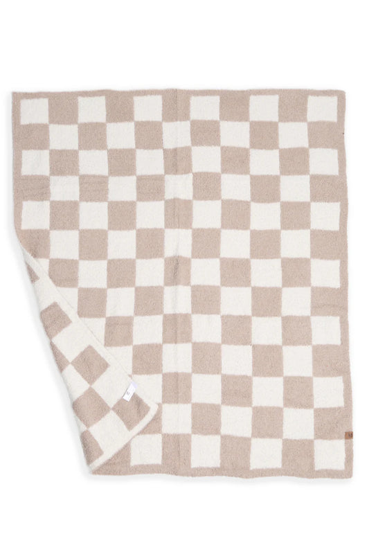 Comfy Luxe Children's Knit Blanket, Checkered, Beige (SHIPS IN 1-2 WEEKS)