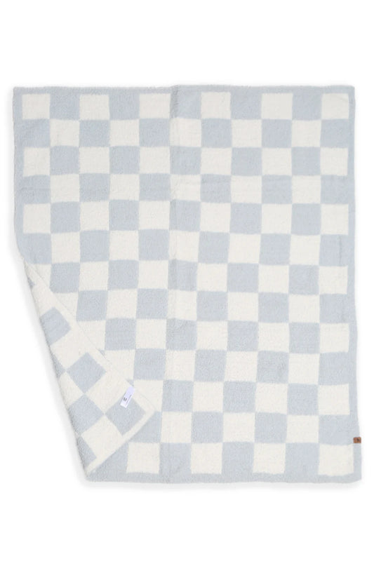 Comfy Luxe Children's Knit Blanket, Checkered, Blue (SHIPS IN 1-2 WEEKS)