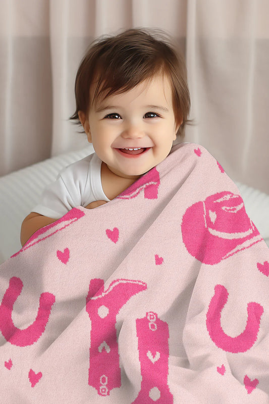 Comfy Luxe Children's Knit Blanket, Cowgirl or Boy, Pink or Blue (SHIPS IN 1-2 WEEKS)