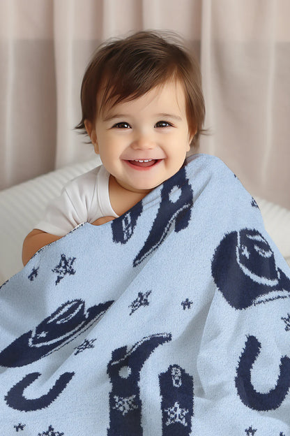 Comfy Luxe Children's Knit Blanket, Cowgirl or Boy, Pink or Blue (SHIPS IN 1-2 WEEKS)