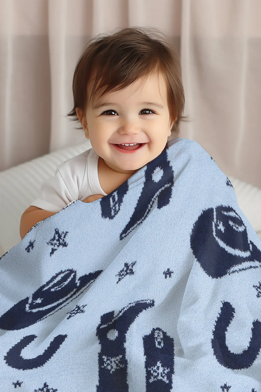 Comfy Luxe Children's Knit Blanket, Cowgirl or Boy, Pink or Blue (SHIPS IN 1-2 WEEKS)