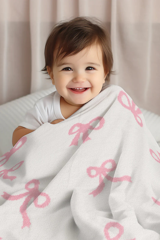 Comfy Luxe Children's Knit Blanket, Coquette Bow, Pink (SHIPS IN 1-2 WEEKS)