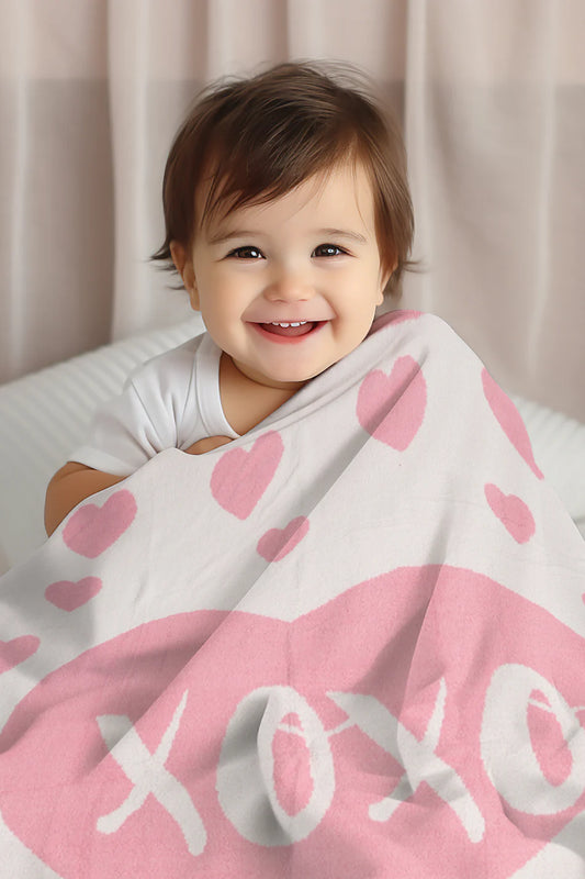 Comfy Luxe Children's Knit Blanket, Heart XOXO, Pink (SHIPS IN 1-2 WEEKS)
