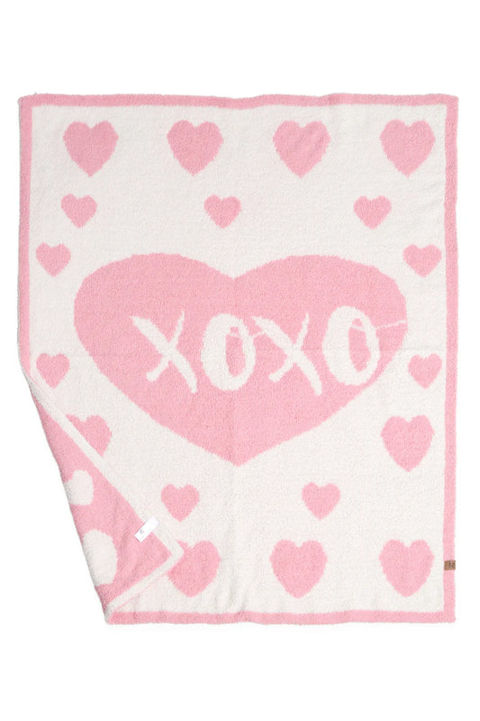 Comfy Luxe Children's Knit Blanket, Heart XOXO, Pink (SHIPS IN 1-2 WEEKS)