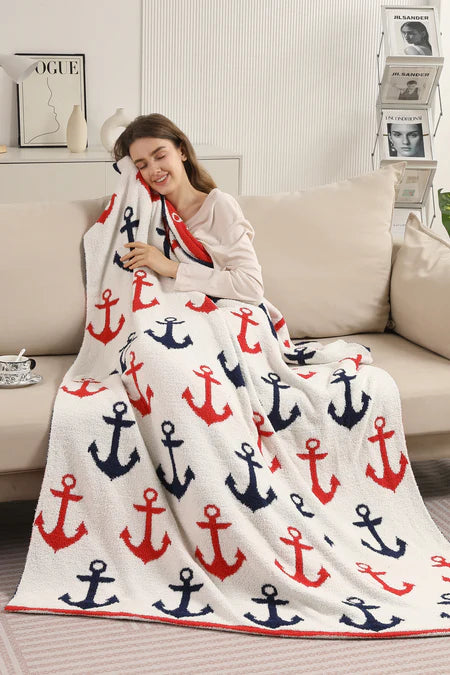 Comfy Luxe Solid Knit Blanket, Nautical Anchor (SHIPS IN 1-2 WEEKS)