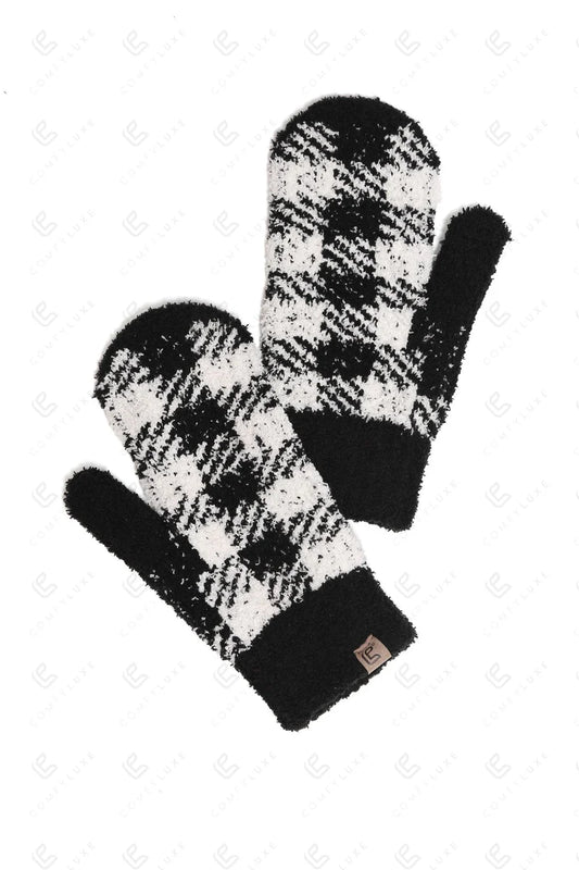 Comfy Luxe Buff Check Mittens, Red or White