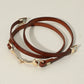 Horsebit Leather Wrap Magnetic Bracelet, Brown (Silver or Gold)