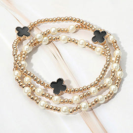 Stackable Stretch Bracelets, Clover, Black/Pearl