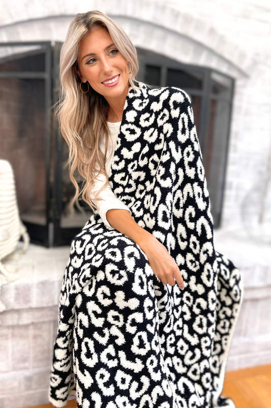 Comfy Luxe Solid Knit Blanket, OG Leo Print, Black/White (SHIPS IN 1-2 WEEKS)