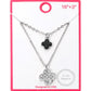 Sterling Silver Dipped CZ Accent Clover Pendant Layered Necklace, Black