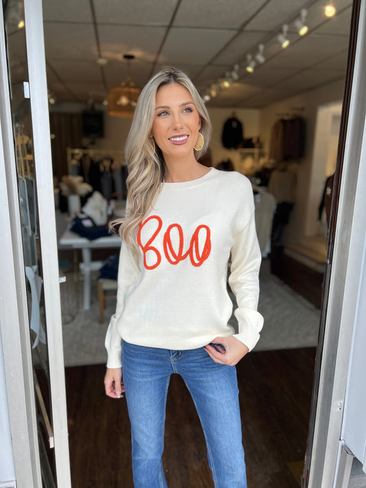 Boo Embiodered Sweater, White (SHIPS IN 1-2 WEEKS) (Copy)