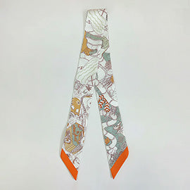 Abstract Pattern Printed Twilly Skinny Scarf