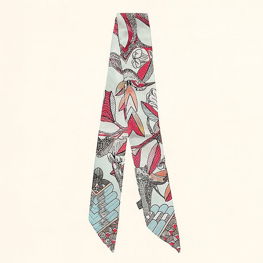 Floral Pattern Printed Twilly Skinny Scarf