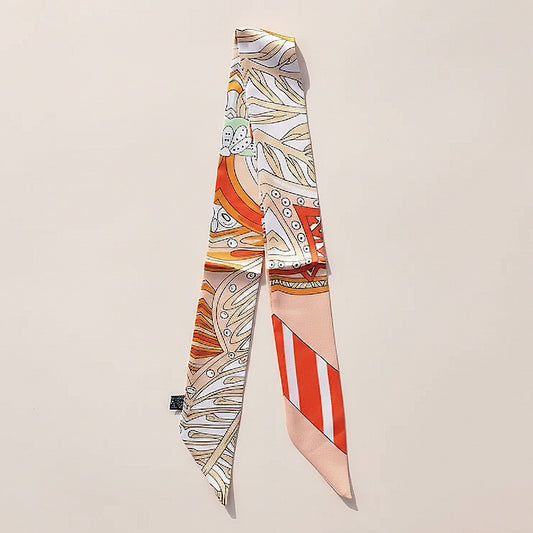 Abstract Pattern Printed Twilly Skinny Scarf, Orange
