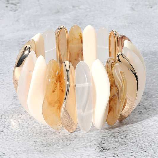 Acetate/Metal Stretch Abstract Bracelet, Ivory
