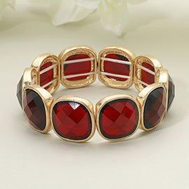 Rounded Square Faceted Gemstone Stretch Bracelet, Wine