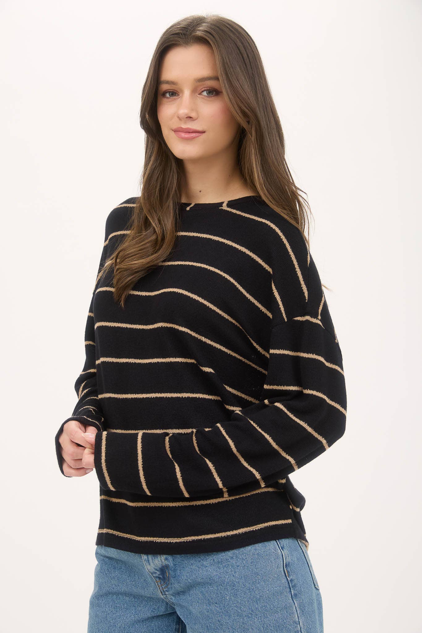 Blu Pepper - STRIPE LONG SLEEVE DROP SHOULDER KNIT TOP (PRE-ORDER)