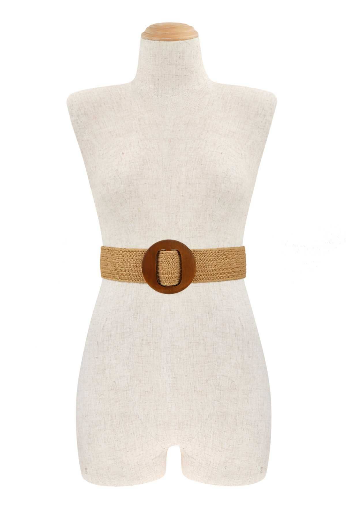 anbfashion - [RESTOCK] WOOD BUCKLE ELASTIC STRAW BELT