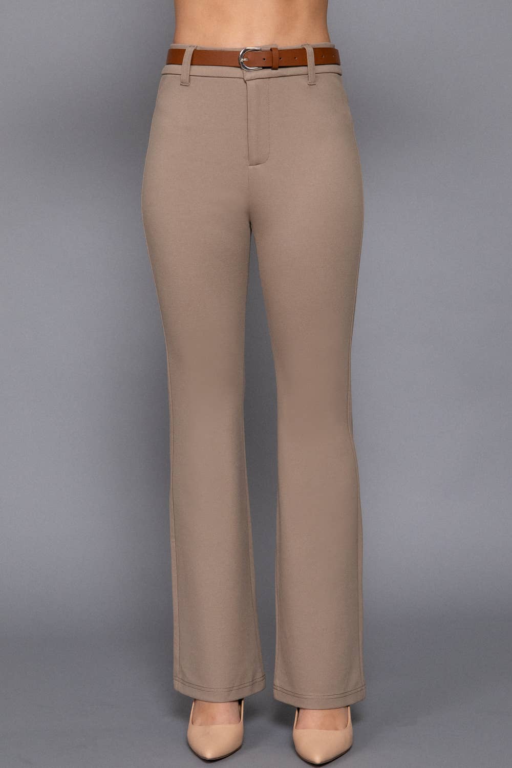 Active Basic | Active USA - Semi Flare Ponte Pants with Leather Belt
