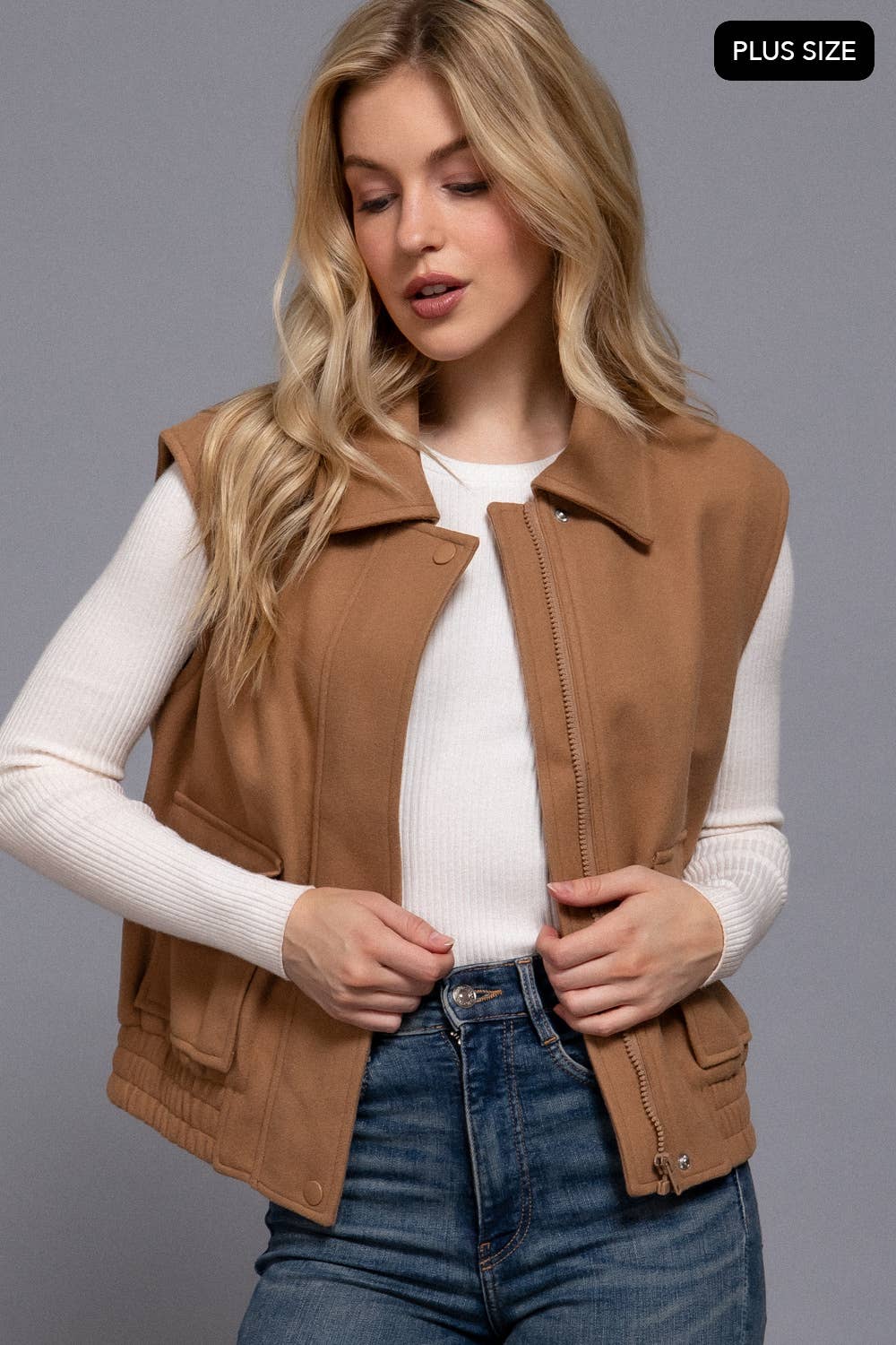 Active USA - Notched Collar Soft Felt Zip Up Vest