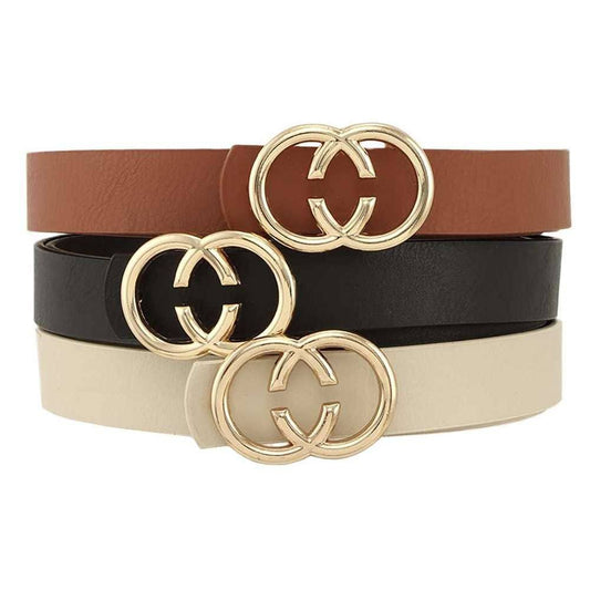 anbfashion - ROUND DOUBLE METAL BUCKLE BELT 3 PC SET ABT-83006