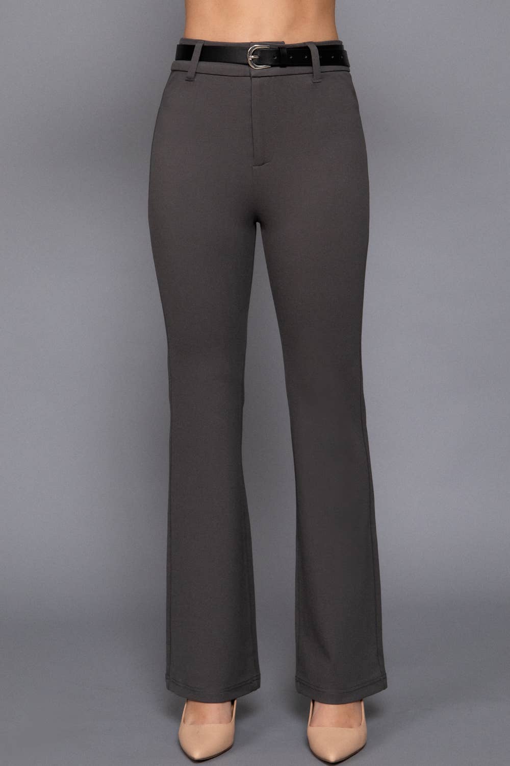 Active Basic | Active USA - Semi Flare Ponte Pants with Leather Belt