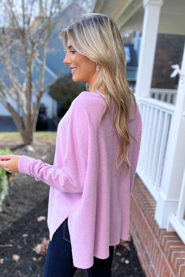 Hacci Ribbed Dolman Sleeve Top by Zenana, Mauve (SHIPS IN 1-2 WEEKS)