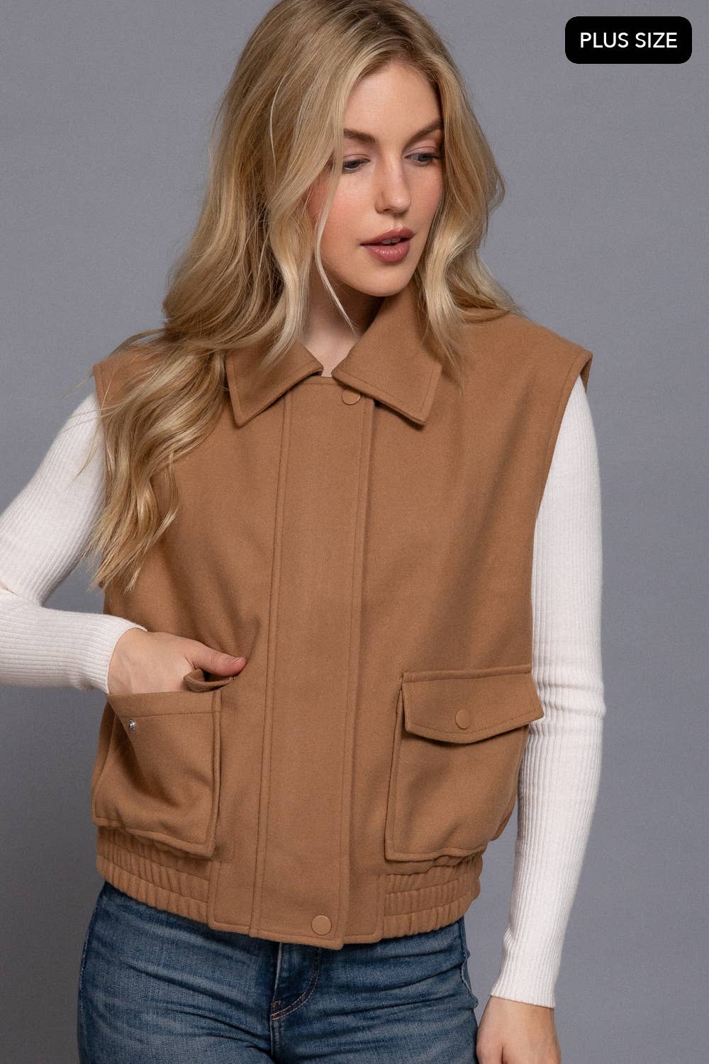 Active USA - Notched Collar Soft Felt Zip Up Vest
