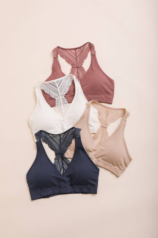 Leto Accessories -  Lace Racerback Bralette - Romantic/Whimsical Design