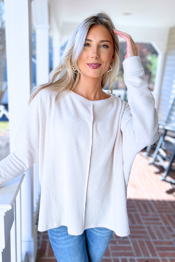 Hacci Ribbed Dolman Sleeve Top by Zenana, Sand Beige (SHIPS IN 1-2 WEEKS)