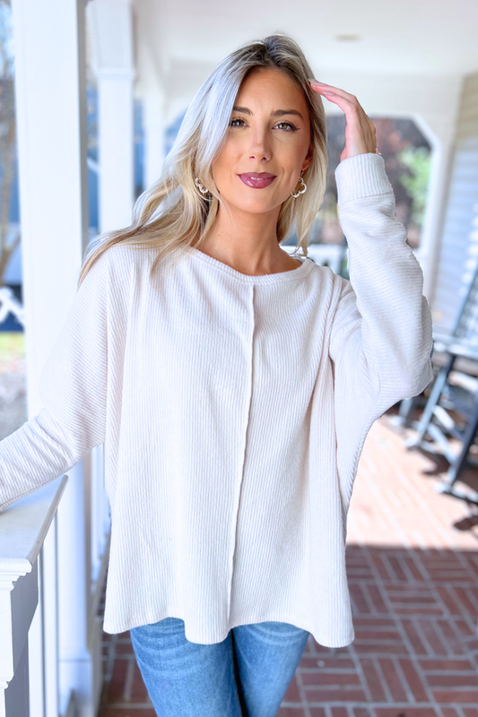 Hacci Ribbed Dolman Sleeve Top by Zenana, Sand Beige (SHIPS IN 1-2 WEEKS)