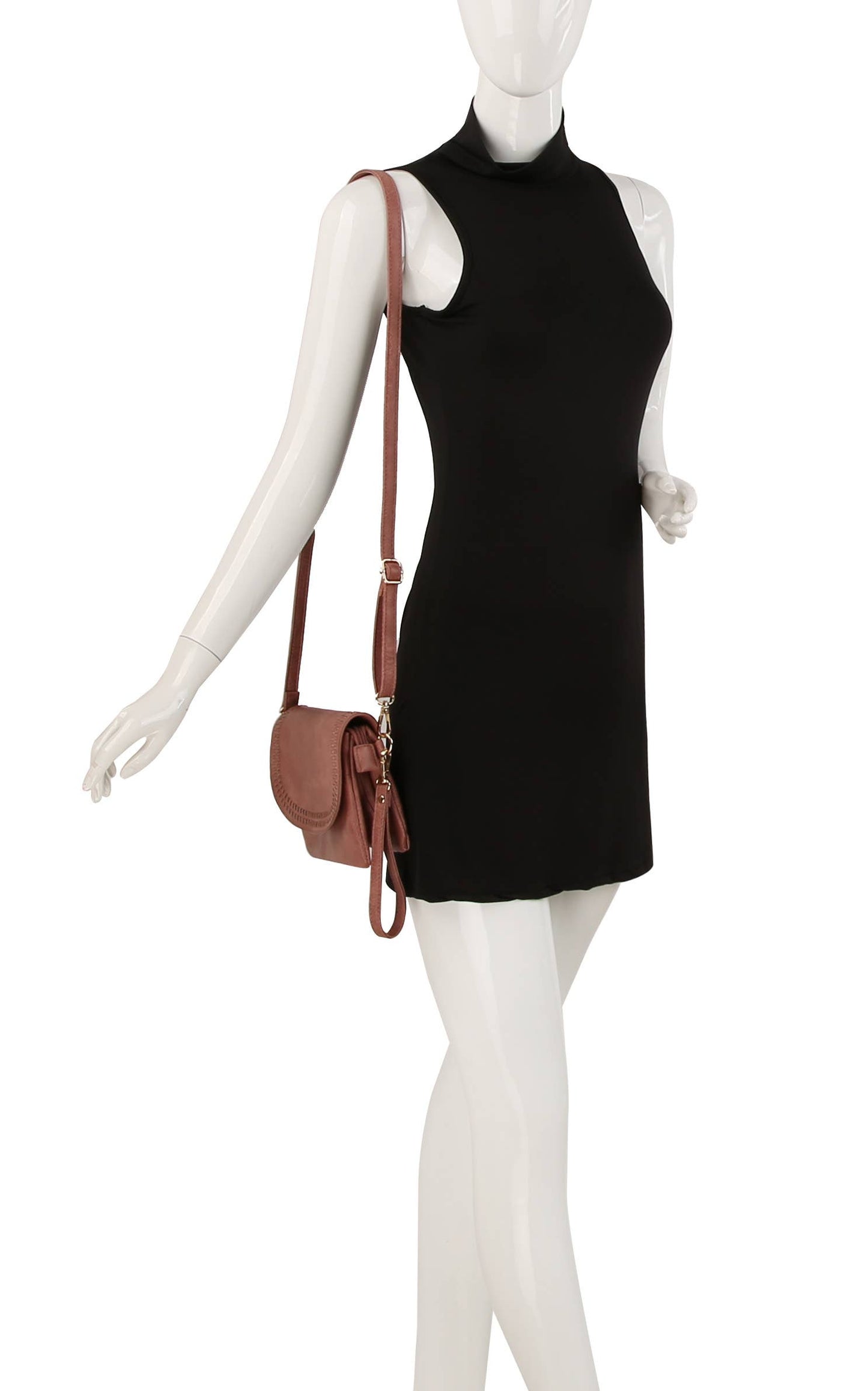 HR CORP - Metro Muse front flap whip-stitching detailed crossbody bag