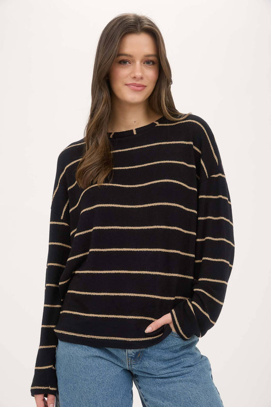 Blu Pepper - STRIPE LONG SLEEVE DROP SHOULDER KNIT TOP (PRE-ORDER)