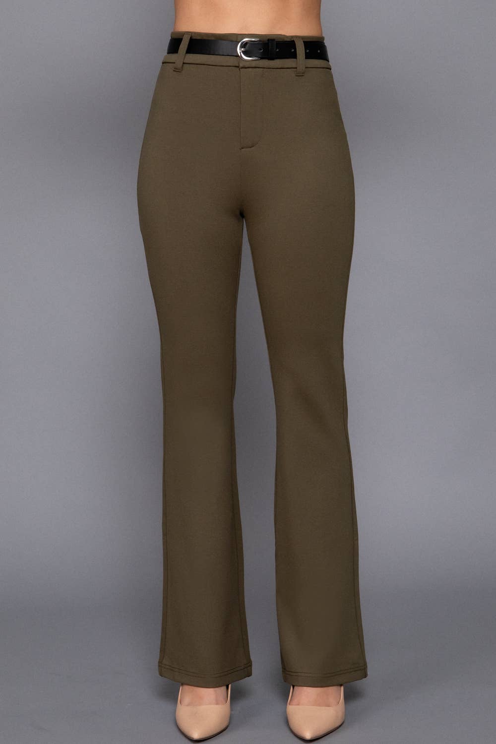 Active Basic | Active USA - Semi Flare Ponte Pants with Leather Belt