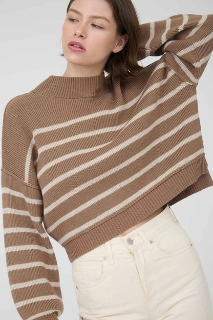 Blu Pepper - STRIPE MOCK NECK DROP SHOULDER KNIT SWEATER