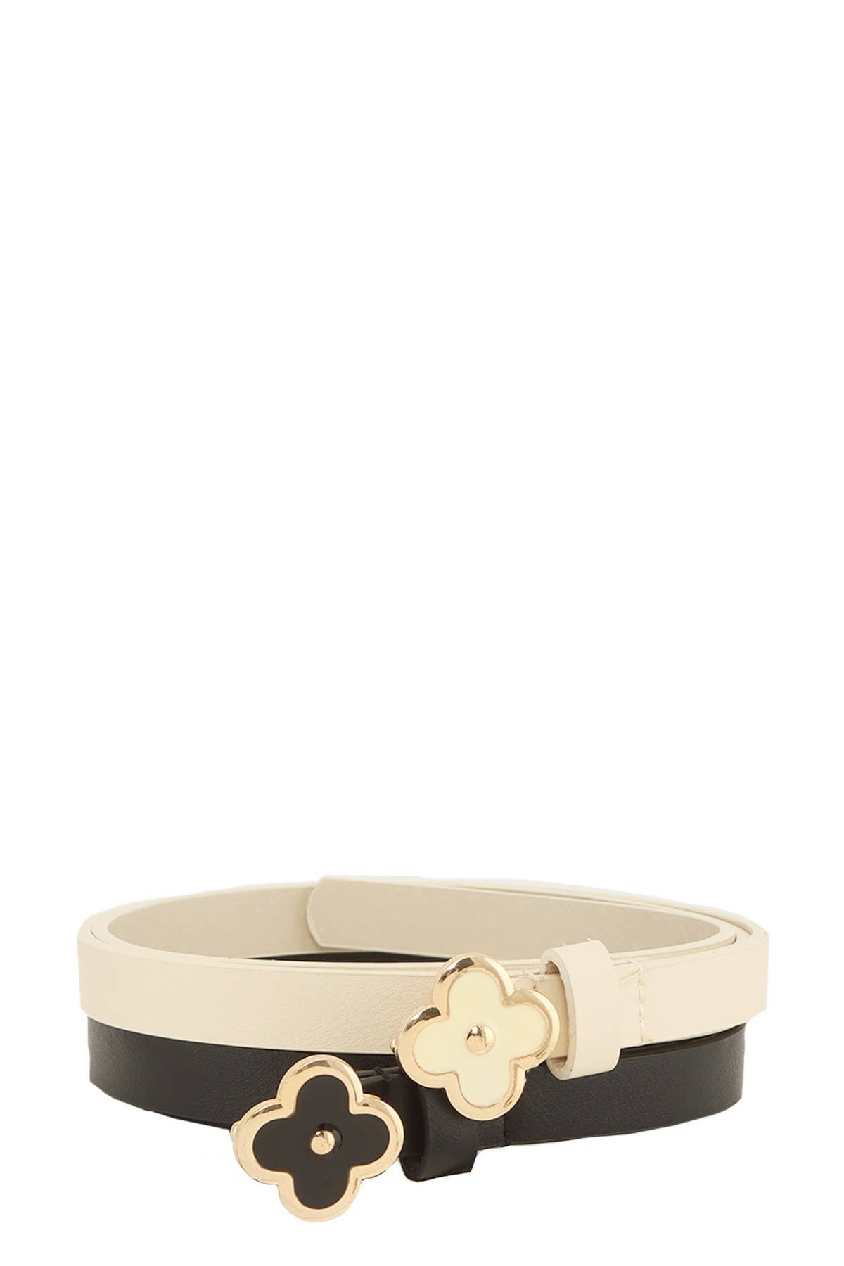 anbfashion - Duo Slim Simple Chic Clover Flower Buckle Leather Belt Set