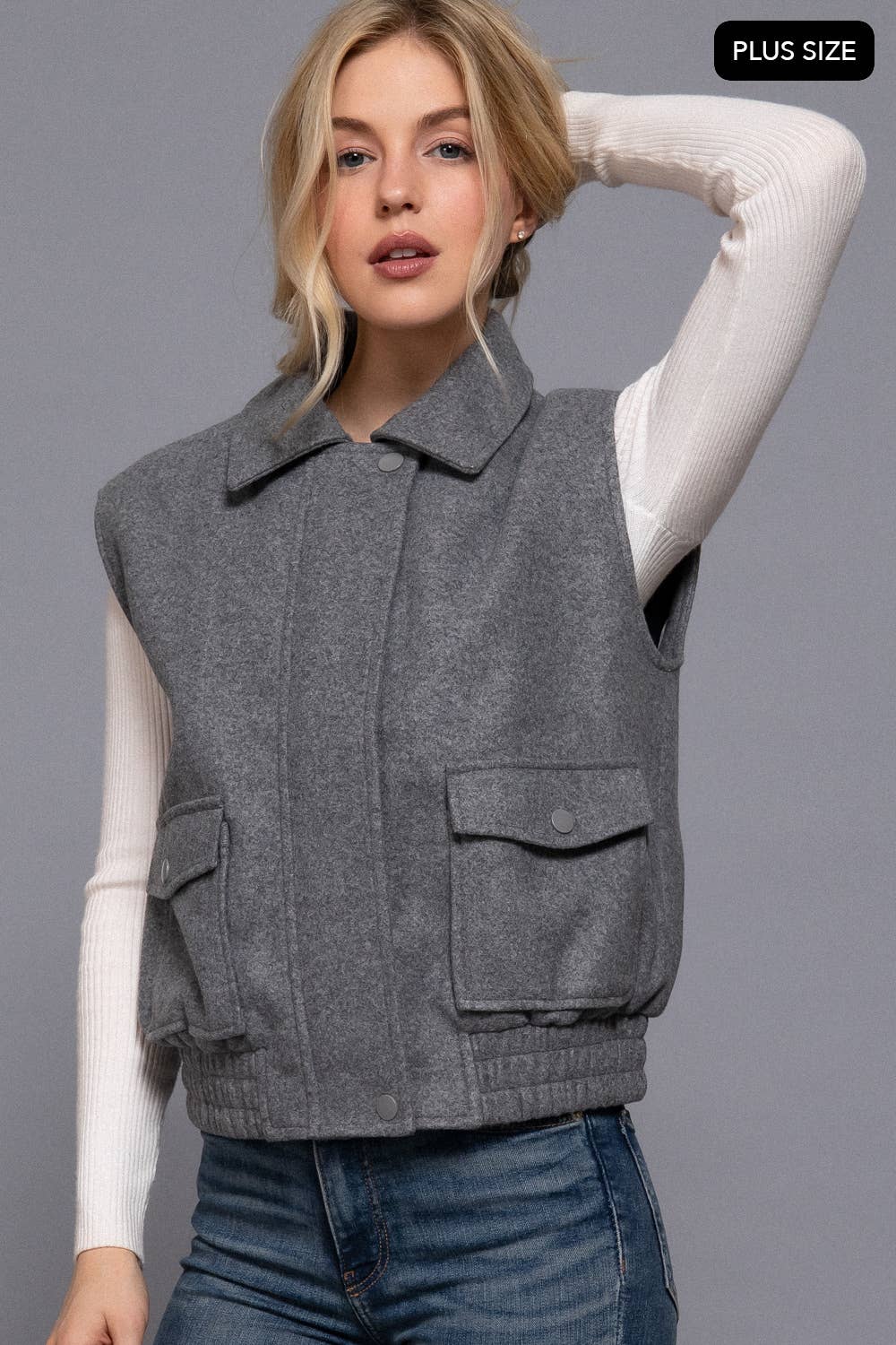Active USA - Notched Collar Soft Felt Zip Up Vest