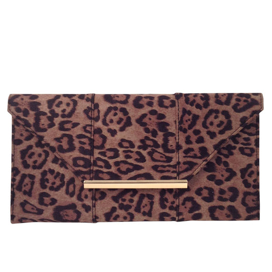 JNBFASHION.COM - Faux Suede Flat Leopard Envelope Clutch
